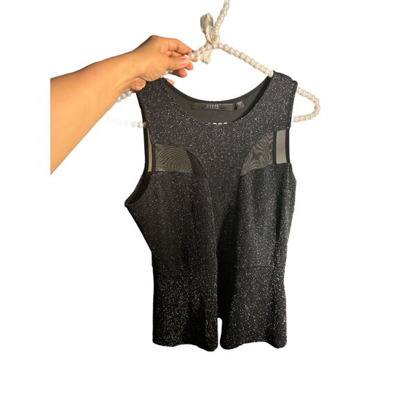 GUESS Size Small Black Sparkling Sleeveless Top Peplum Top Blouse New Years Eve - Picture 2 of 11